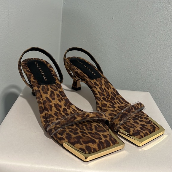 Good America Leopard Print Square Toe Sandal Heel - Picture 12 of 13